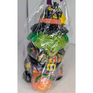 Vintage Handmade Painted Halloween Wax Witch With Pumpkin 5.5" Candle NEW‎